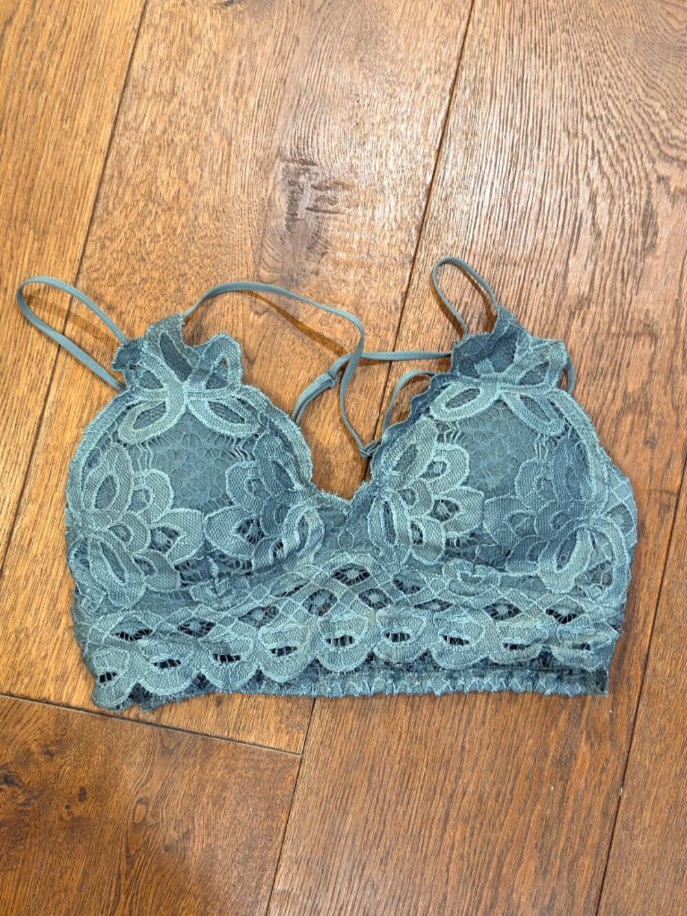 Wishlist Blue Gray Floral Lace Strappy Bralette Boho Lingerie Small